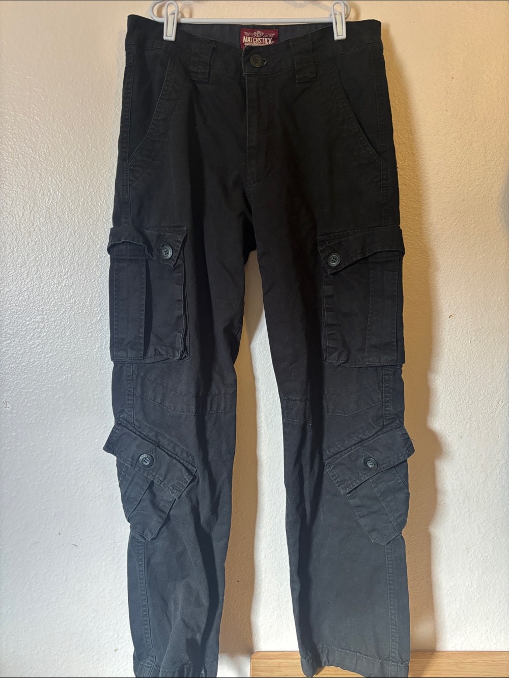 Matchstick Woman’s Wide Leg Cargo Pants in Black, Size S
